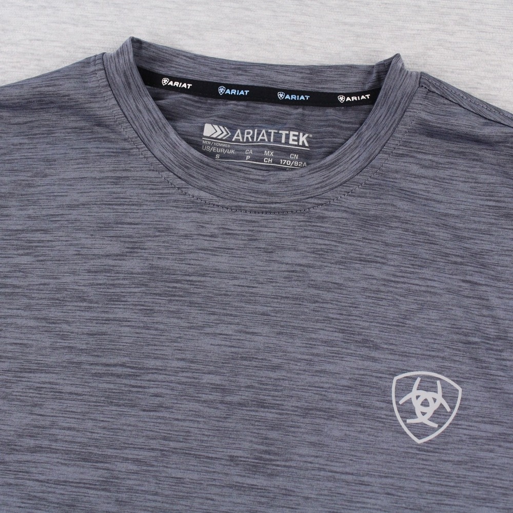 Ariat Tek T-Shirt Mens Size S Graystone Charger Short Sleeve Polyester Flag - Picture 3 of 9